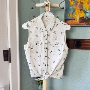 Black Poppy Anchor Button-Up/Tie-Front Blouse